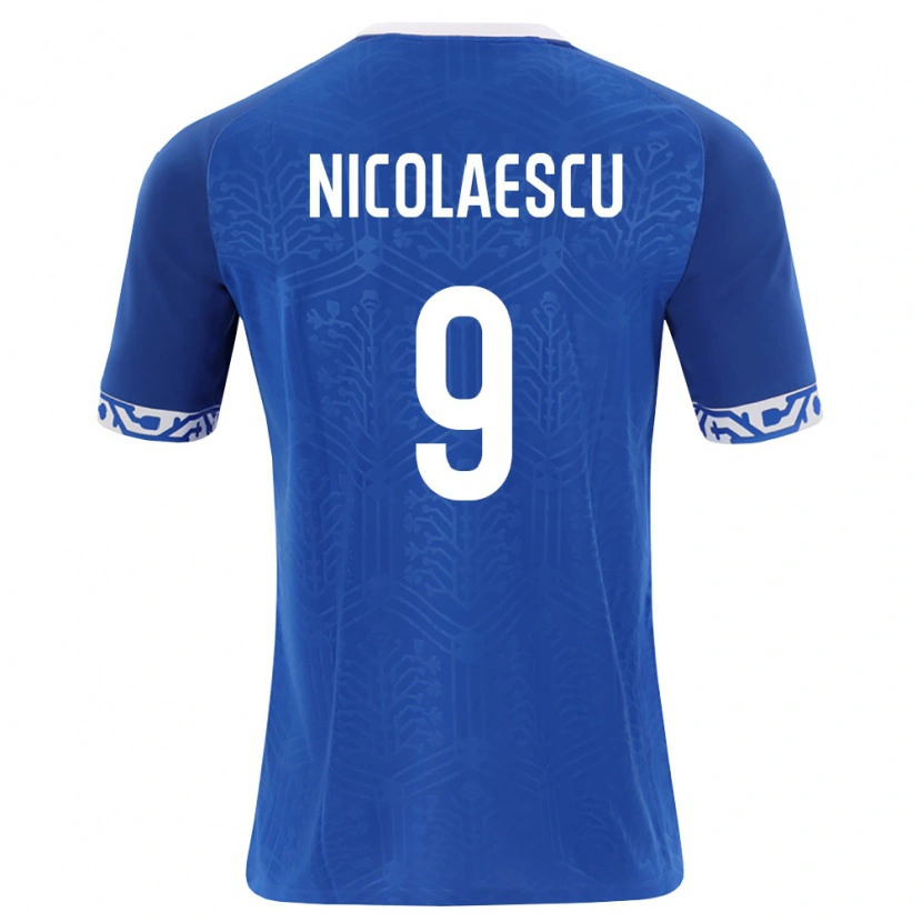 Danxen Hombre Camiseta Moldavia Ion Nicolaescu #9 Azul Real Blanco 1ª Equipación 26-28 La Camisa México