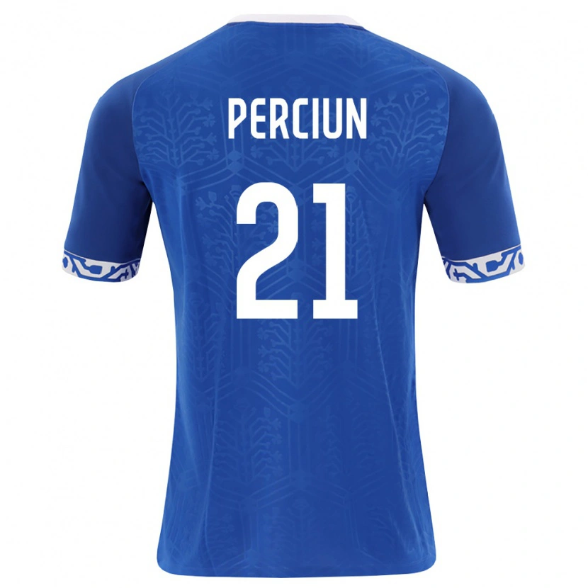 Danxen Hombre Camiseta Moldavia Sergiu Perciun #21 Azul Real Blanco 1ª Equipación 26-28 La Camisa México
