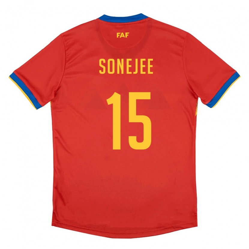 Danxen Hombre Camiseta Andorra Ayan Sonejee #15 Rojo Azul Amarillo 1ª Equipación 26-28 La Camisa México