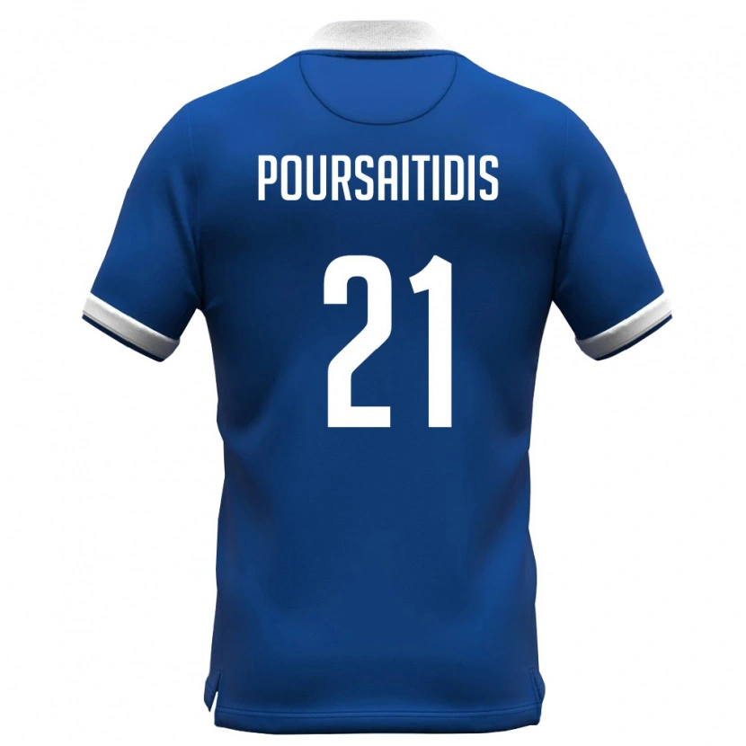 Danxen Hombre Camiseta Chipre Konstantinos Poursaitidis #21 Azul Real Blanco 1ª Equipación 26-28 La Camisa México