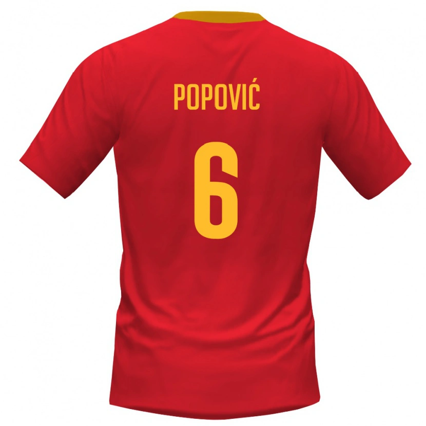 Danxen Hombre Camiseta Montenegro Lazar Popović #6 Rojo Amarillo 1ª Equipación 26-28 La Camisa México