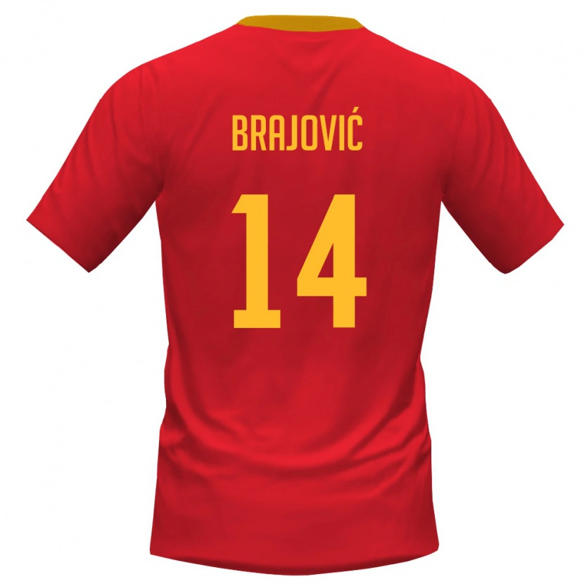 Danxen Hombre Camiseta Montenegro Luka Brajović #14 Rojo Amarillo 1ª Equipación 26-28 La Camisa México