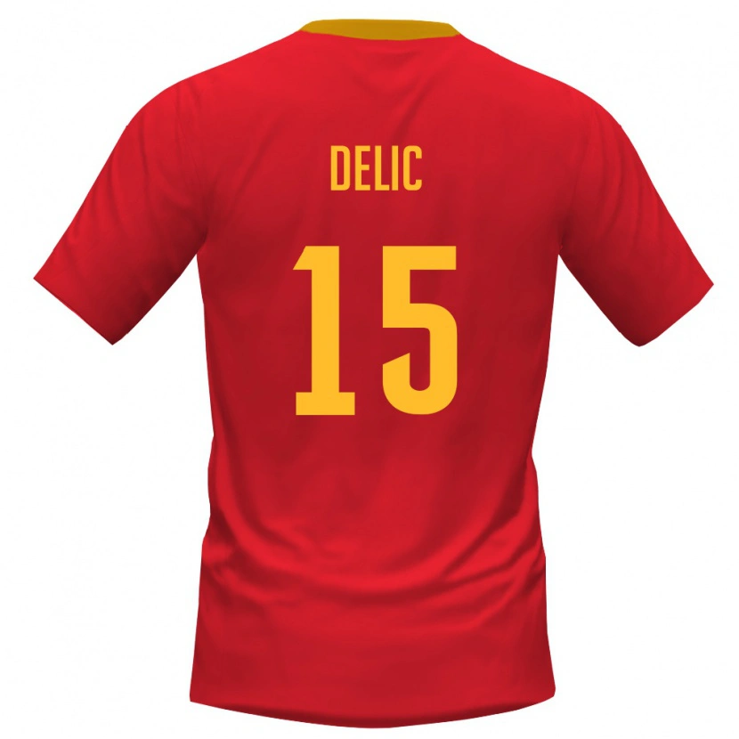 Danxen Hombre Camiseta Montenegro Stefan Delic #15 Rojo Amarillo 1ª Equipación 26-28 La Camisa México