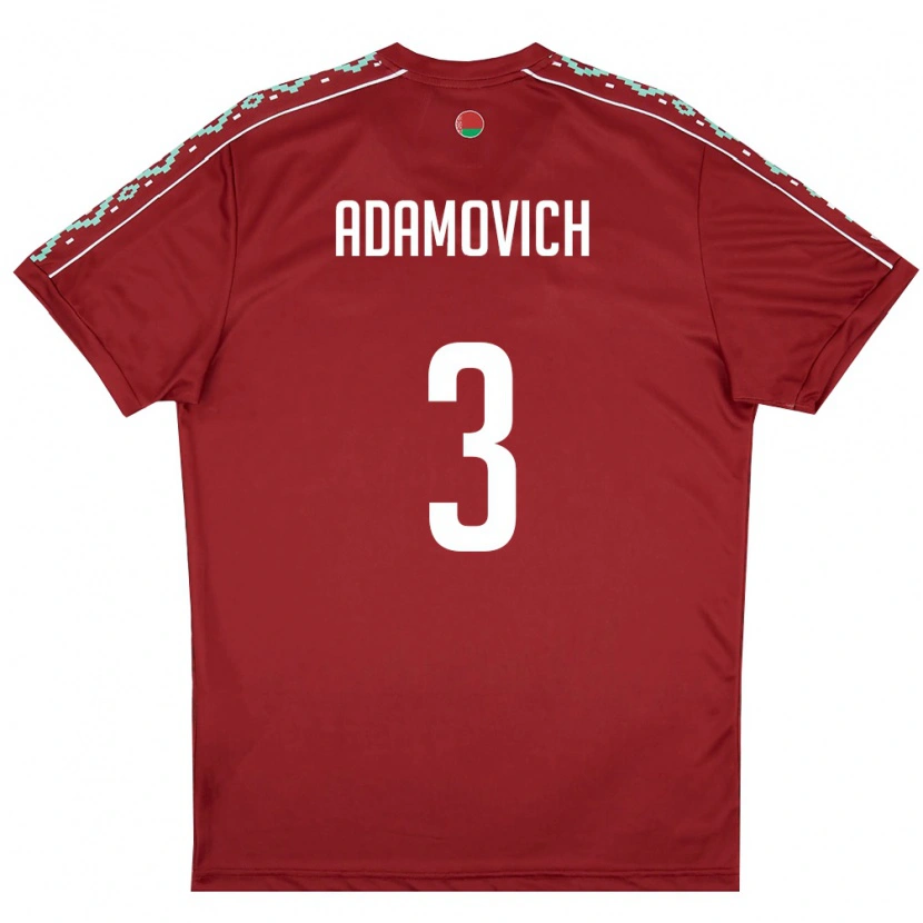 Danxen Hombre Camiseta Bielorrusia Ivan Adamovich #3 Rojo Oscuro Blanco 1ª Equipación 26-28 La Camisa México