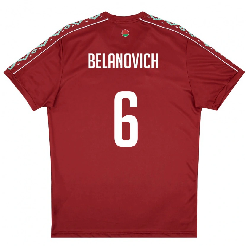 Danxen Hombre Camiseta Bielorrusia Yaroslav Belanovich #6 Rojo Oscuro Blanco 1ª Equipación 26-28 La Camisa México