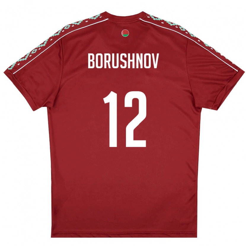 Danxen Hombre Camiseta Bielorrusia Nikolay Borushnov #12 Rojo Oscuro Blanco 1ª Equipación 26-28 La Camisa México