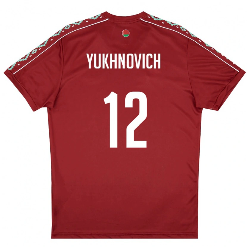Danxen Hombre Camiseta Bielorrusia Ilya Yukhnovich #12 Rojo Oscuro Blanco 1ª Equipación 26-28 La Camisa México