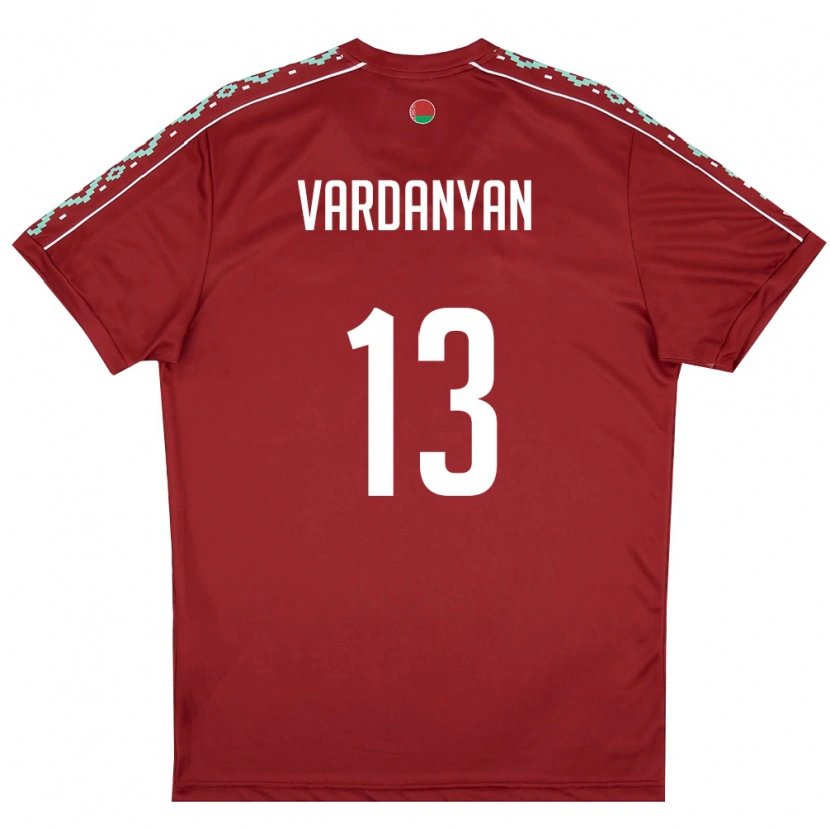 Danxen Hombre Camiseta Bielorrusia Karen Vardanyan #13 Rojo Oscuro Blanco 1ª Equipación 26-28 La Camisa México