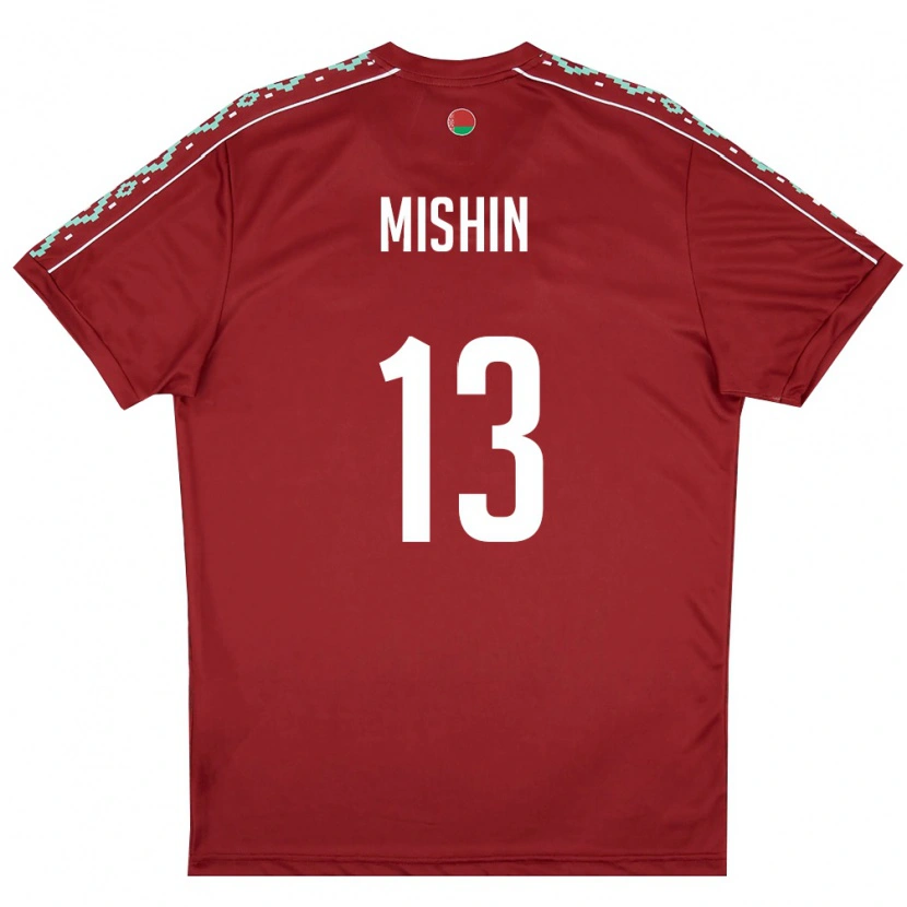 Danxen Hombre Camiseta Bielorrusia Gleb Mishin #13 Rojo Oscuro Blanco 1ª Equipación 26-28 La Camisa México