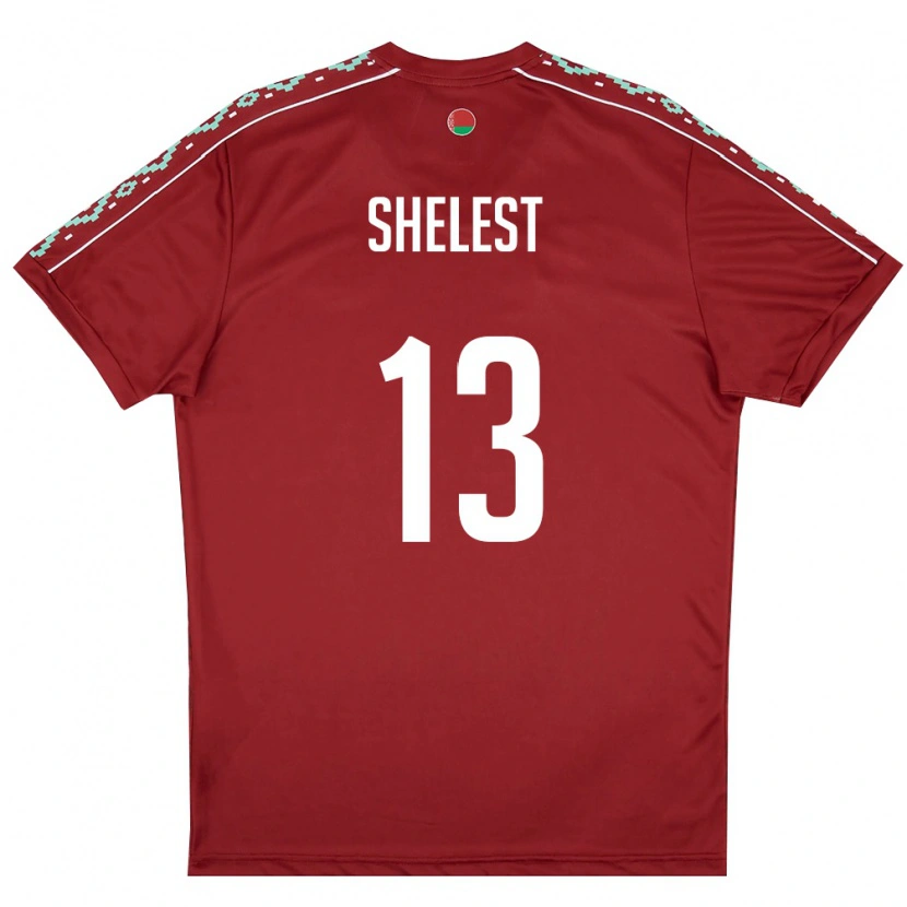 Danxen Hombre Camiseta Bielorrusia Kirill Shelest #13 Rojo Oscuro Blanco 1ª Equipación 26-28 La Camisa México