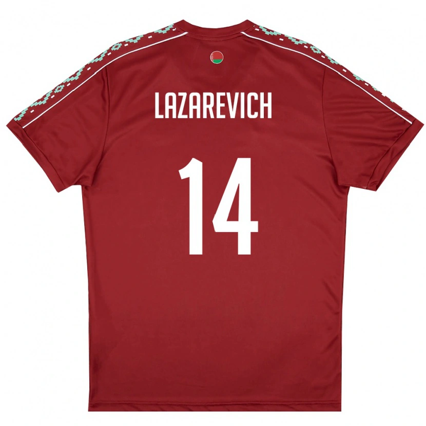 Danxen Hombre Camiseta Bielorrusia Marat Lazarevich #14 Rojo Oscuro Blanco 1ª Equipación 26-28 La Camisa México