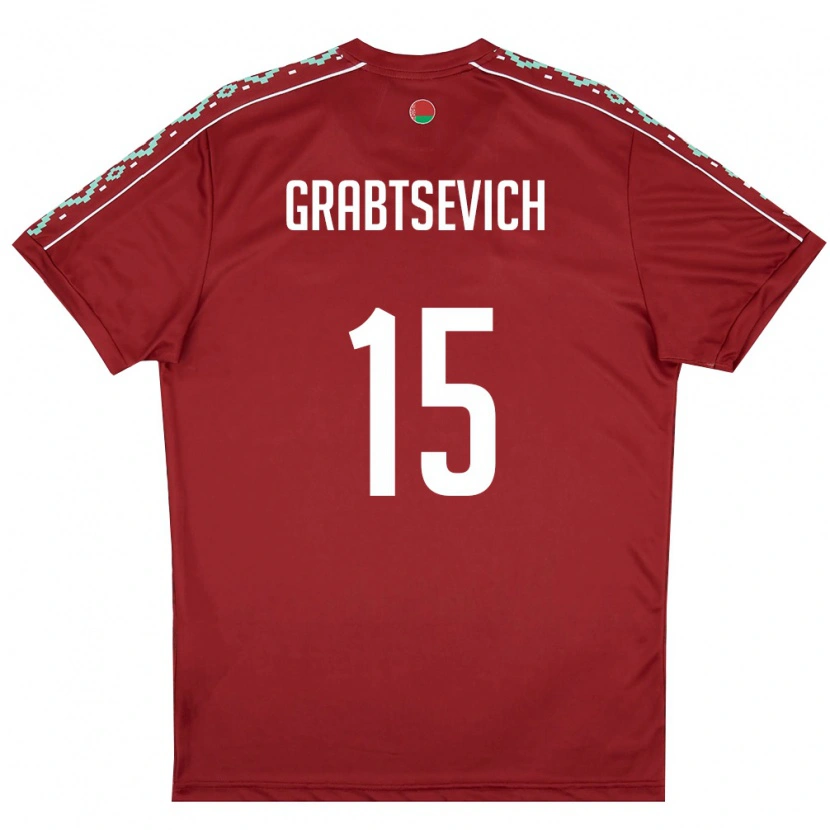 Danxen Hombre Camiseta Bielorrusia Artem Grabtsevich #15 Rojo Oscuro Blanco 1ª Equipación 26-28 La Camisa México