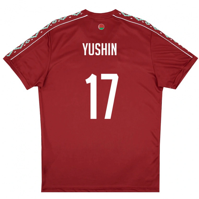 Danxen Hombre Camiseta Bielorrusia Lavr Yushin #17 Rojo Oscuro Blanco 1ª Equipación 26-28 La Camisa México