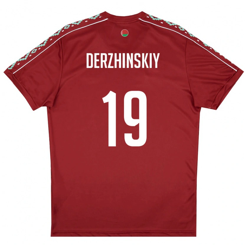 Danxen Hombre Camiseta Bielorrusia Aleksandr Derzhinskiy #19 Rojo Oscuro Blanco 1ª Equipación 26-28 La Camisa México