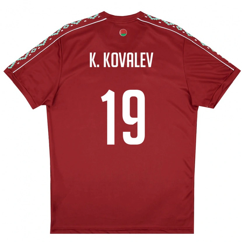 Danxen Hombre Camiseta Bielorrusia Kirill Kovalev #19 Rojo Oscuro Blanco 1ª Equipación 26-28 La Camisa México