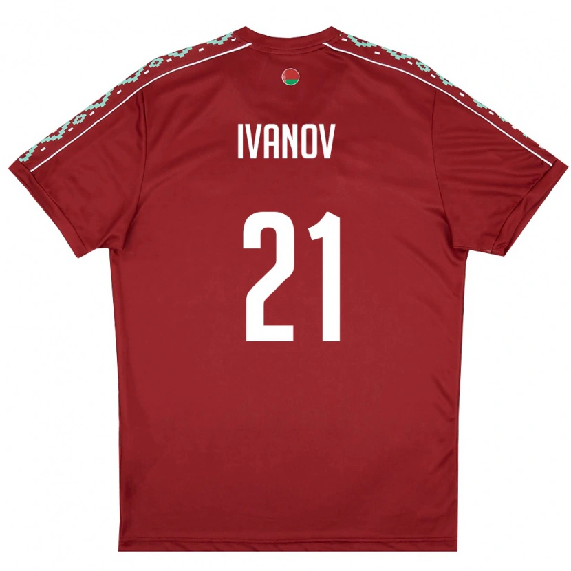 Danxen Hombre Camiseta Bielorrusia Nikolay Ivanov #21 Rojo Oscuro Blanco 1ª Equipación 26-28 La Camisa México