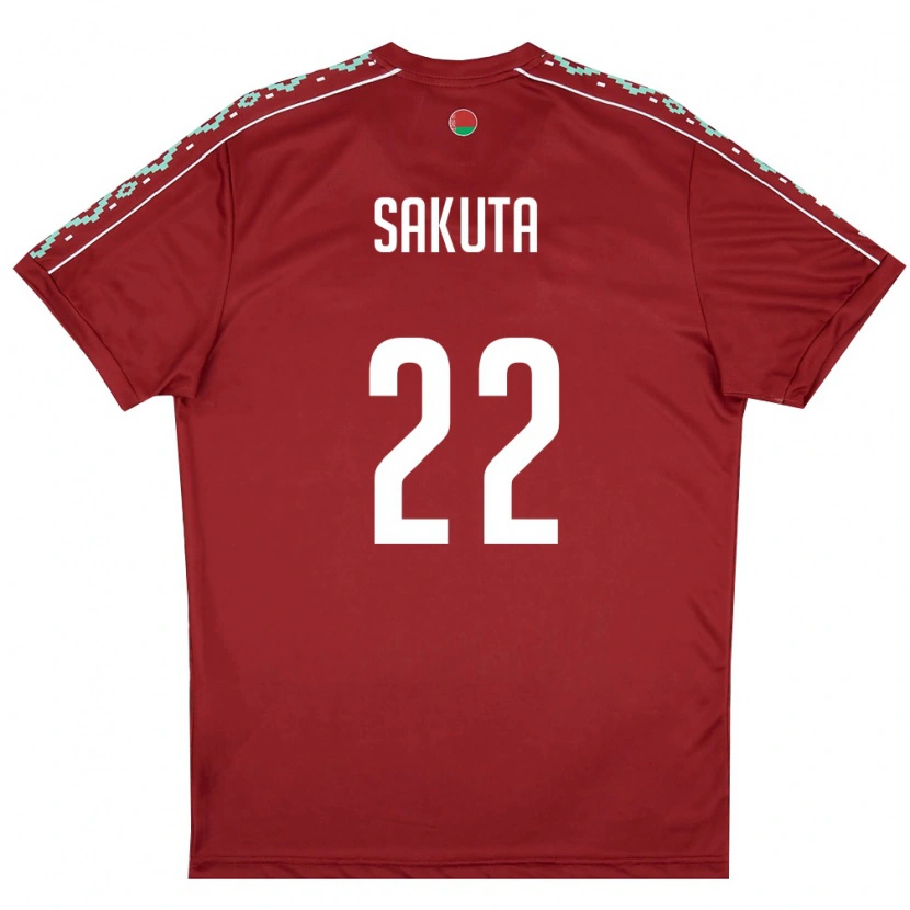 Danxen Hombre Camiseta Bielorrusia Maksim Sakuta #22 Rojo Oscuro Blanco 1ª Equipación 26-28 La Camisa México
