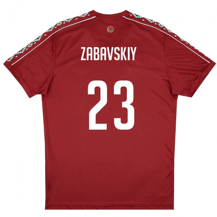 Danxen Hombre Camiseta Bielorrusia Matvey Zabavskiy #23 Rojo Oscuro Blanco 1ª Equipación 26-28 La Camisa México