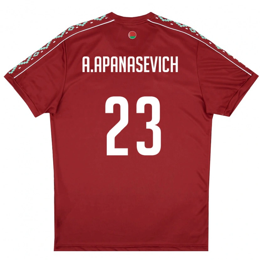Danxen Hombre Camiseta Bielorrusia Aleksey Apanasevich #23 Rojo Oscuro Blanco 1ª Equipación 26-28 La Camisa México