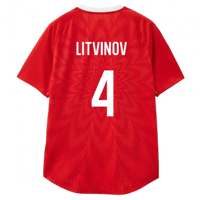 Danxen Hombre Camiseta Rusia Konstantin Litvinov #4 Rojo Blanco Marrón 1ª Equipación 26-28 La Camisa México