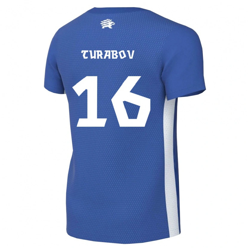 Danxen Hombre Camiseta Estonia Ruslan Turabov #16 Azul Oscuro Blanco 1ª Equipación 26-28 La Camisa México