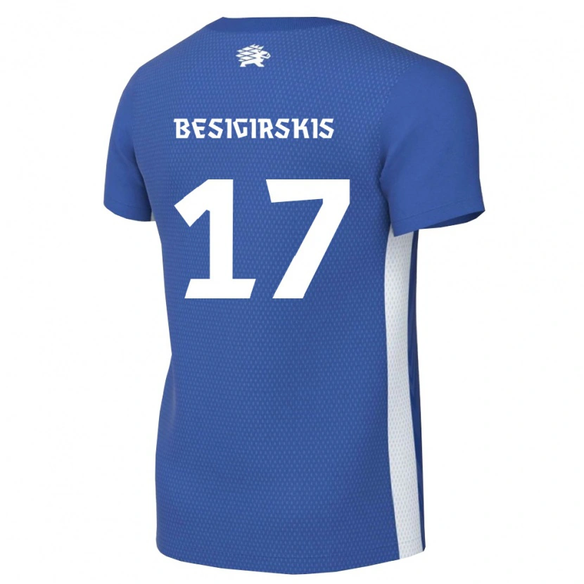 Danxen Hombre Camiseta Estonia Arnas Besigirskis #17 Azul Oscuro Blanco 1ª Equipación 26-28 La Camisa México