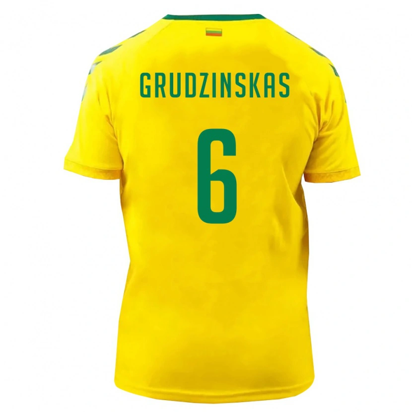 Danxen Hombre Camiseta Lituania Dovas Grudzinskas #6 Amarillo Verde 1ª Equipación 26-28 La Camisa México