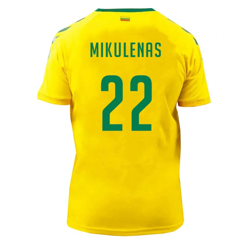 Danxen Hombre Camiseta Lituania Meinardas Mikulėnas #22 Amarillo Verde 1ª Equipación 26-28 La Camisa México