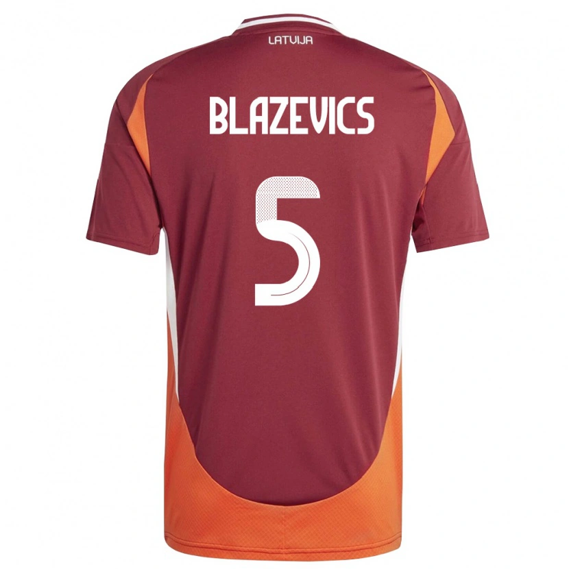 Danxen Hombre Camiseta Letonia Jegors Blazevics #5 Rojo Oscuro Blanco Naranja 1ª Equipación 26-28 La Camisa México