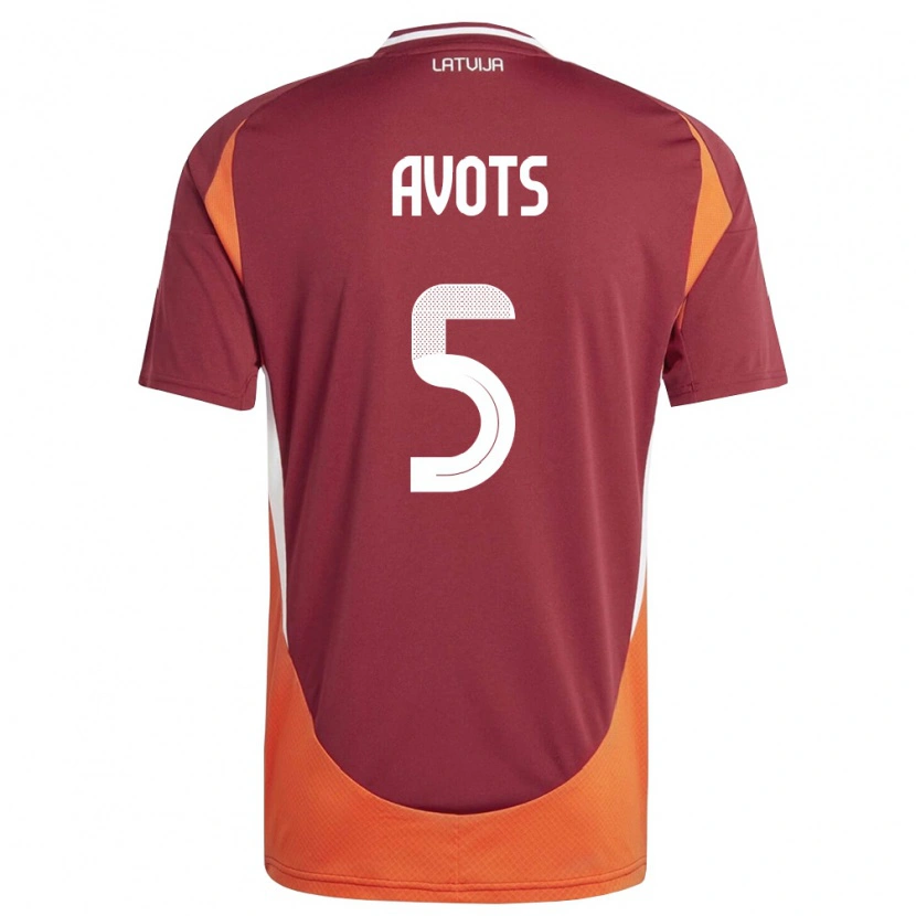 Danxen Hombre Camiseta Letonia Alberts Avots #5 Rojo Oscuro Blanco Naranja 1ª Equipación 26-28 La Camisa México