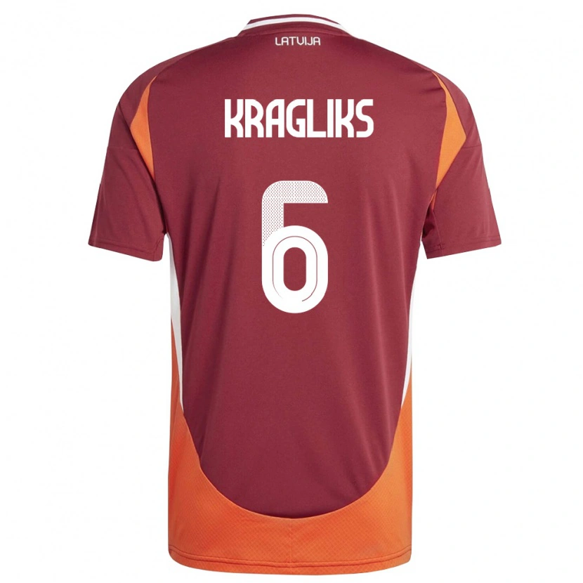 Danxen Hombre Camiseta Letonia Ralfs Kragliks #6 Rojo Oscuro Blanco Naranja 1ª Equipación 26-28 La Camisa México