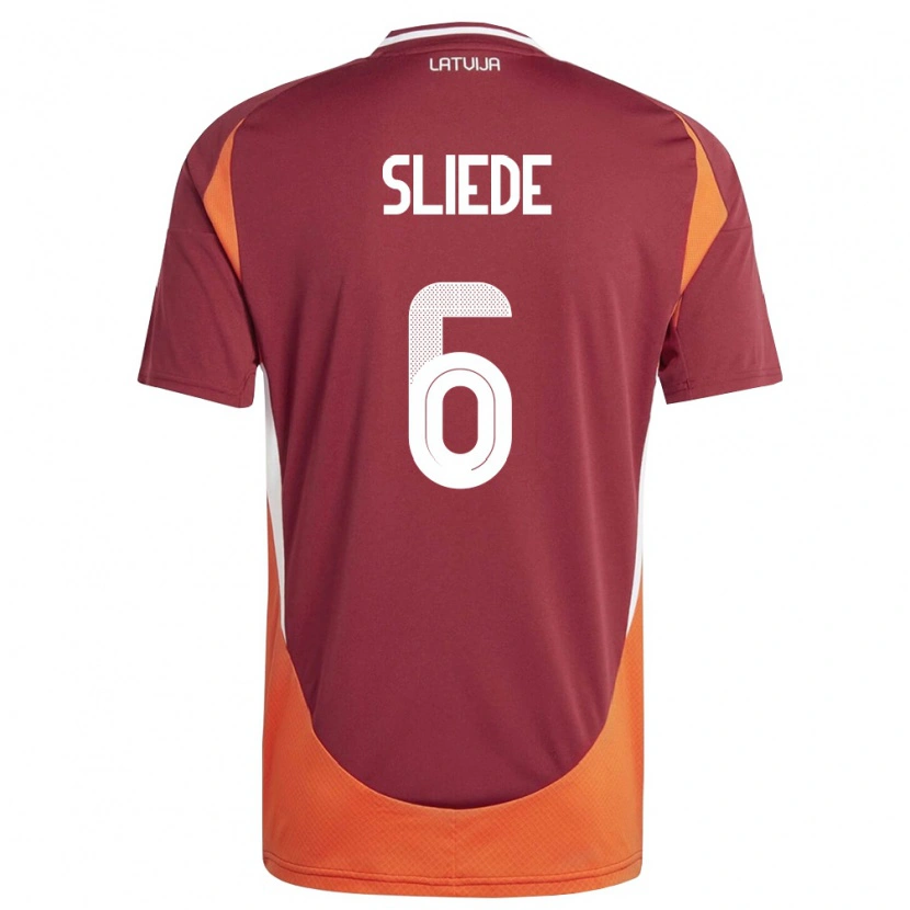 Danxen Hombre Camiseta Letonia Niks Sliede #6 Rojo Oscuro Blanco Naranja 1ª Equipación 26-28 La Camisa México