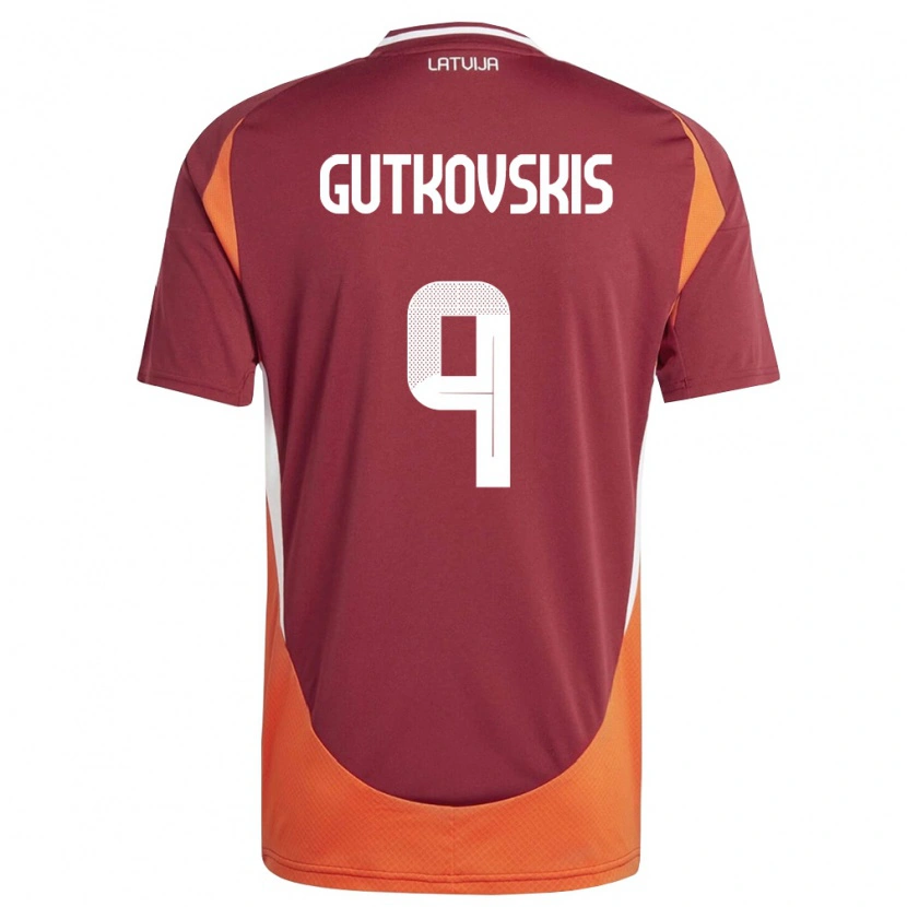 Danxen Hombre Camiseta Letonia Vladislavs Gutkovskis #9 Rojo Oscuro Blanco Naranja 1ª Equipación 26-28 La Camisa México