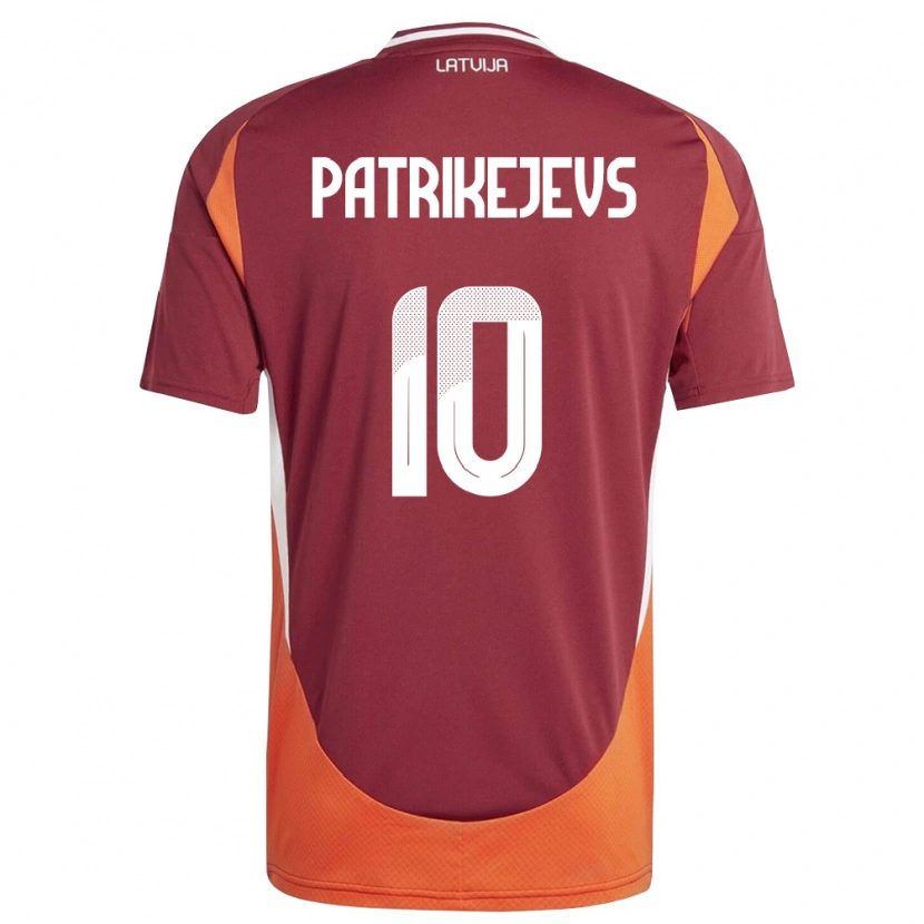 Danxen Hombre Camiseta Letonia Ivans Patrikejevs #10 Rojo Oscuro Blanco Naranja 1ª Equipación 26-28 La Camisa México