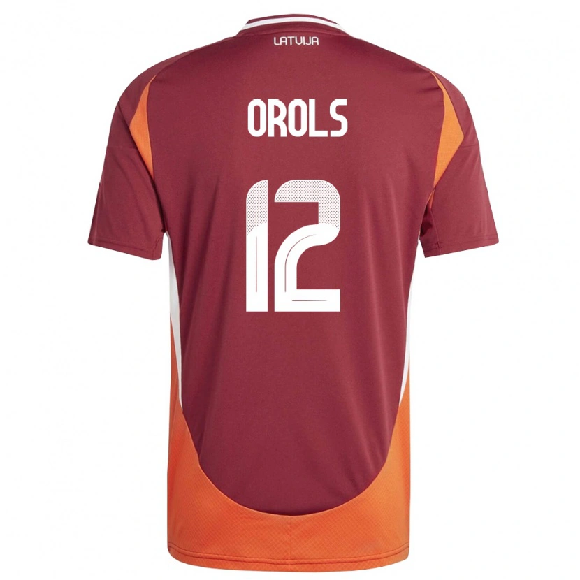 Danxen Hombre Camiseta Letonia Frenks Orols #12 Rojo Oscuro Blanco Naranja 1ª Equipación 26-28 La Camisa México