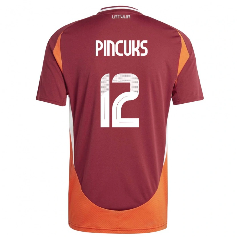 Danxen Hombre Camiseta Letonia Nikita Pincuks #12 Rojo Oscuro Blanco Naranja 1ª Equipación 26-28 La Camisa México