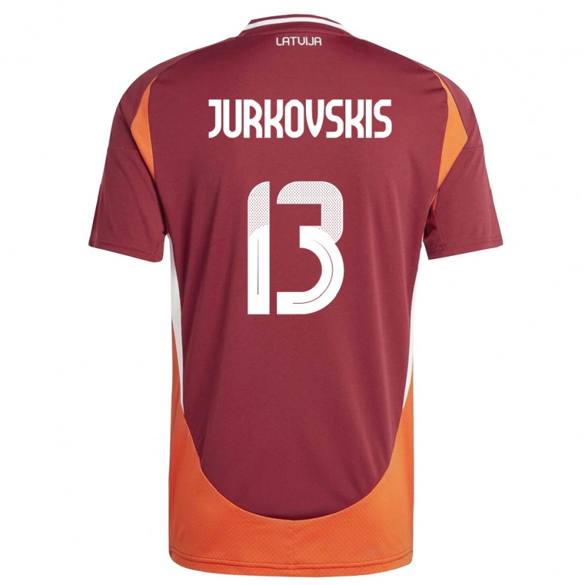 Danxen Hombre Camiseta Letonia Raivis Jurkovskis #13 Rojo Oscuro Blanco Naranja 1ª Equipación 26-28 La Camisa México