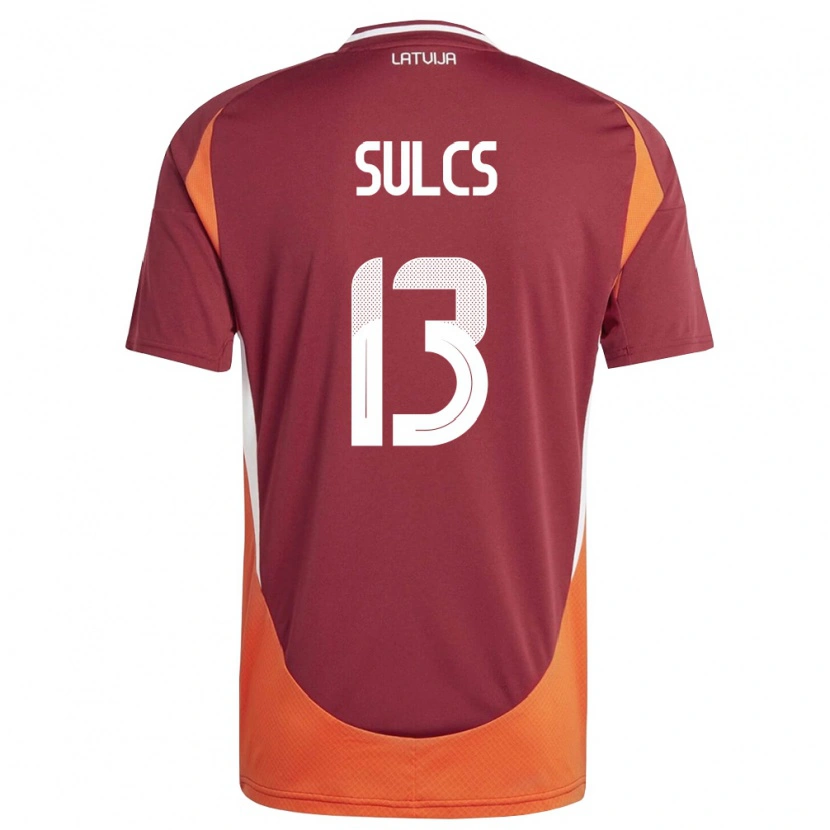 Danxen Hombre Camiseta Letonia Oskars Sulcs #13 Rojo Oscuro Blanco Naranja 1ª Equipación 26-28 La Camisa México
