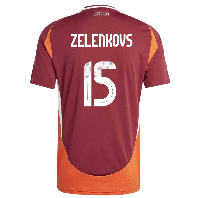 Danxen Hombre Camiseta Letonia Dmitrijs Zelenkovs #15 Rojo Oscuro Blanco Naranja 1ª Equipación 26-28 La Camisa México
