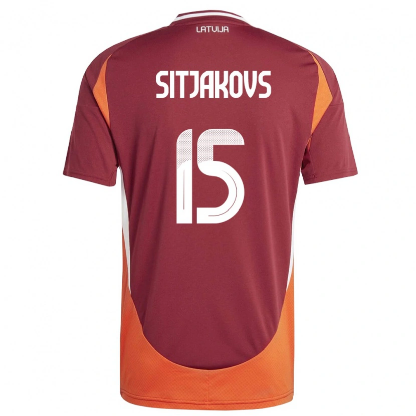 Danxen Hombre Camiseta Letonia Ralfs Sitjakovs #15 Rojo Oscuro Blanco Naranja 1ª Equipación 26-28 La Camisa México