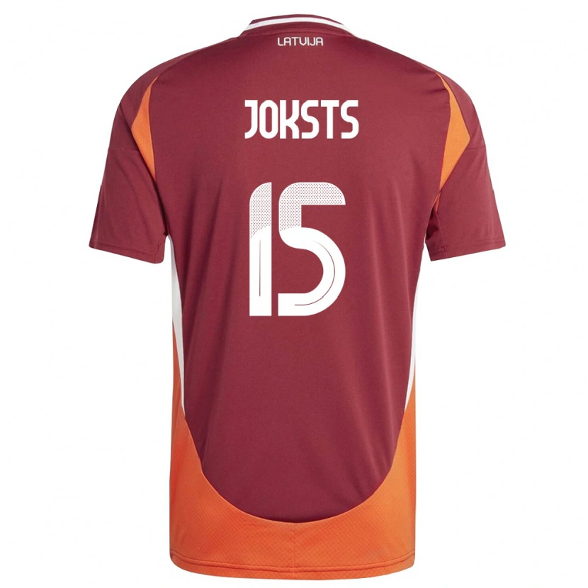 Danxen Hombre Camiseta Letonia Helvijs Joksts #15 Rojo Oscuro Blanco Naranja 1ª Equipación 26-28 La Camisa México