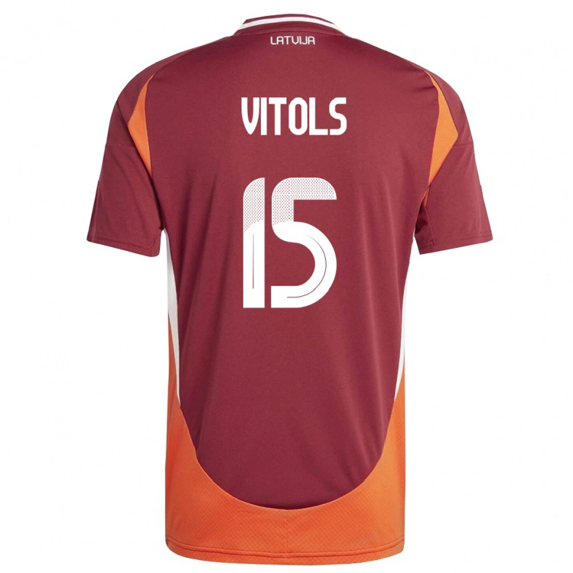 Danxen Hombre Camiseta Letonia Rauls Vitols #15 Rojo Oscuro Blanco Naranja 1ª Equipación 26-28 La Camisa México