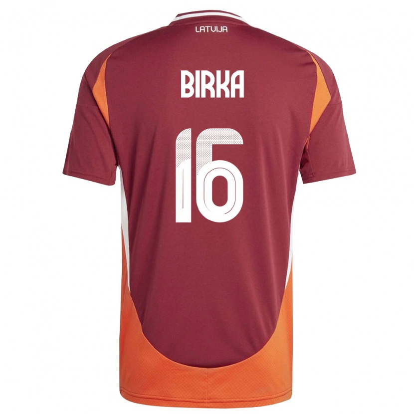 Danxen Hombre Camiseta Letonia Emils Birka #16 Rojo Oscuro Blanco Naranja 1ª Equipación 26-28 La Camisa México