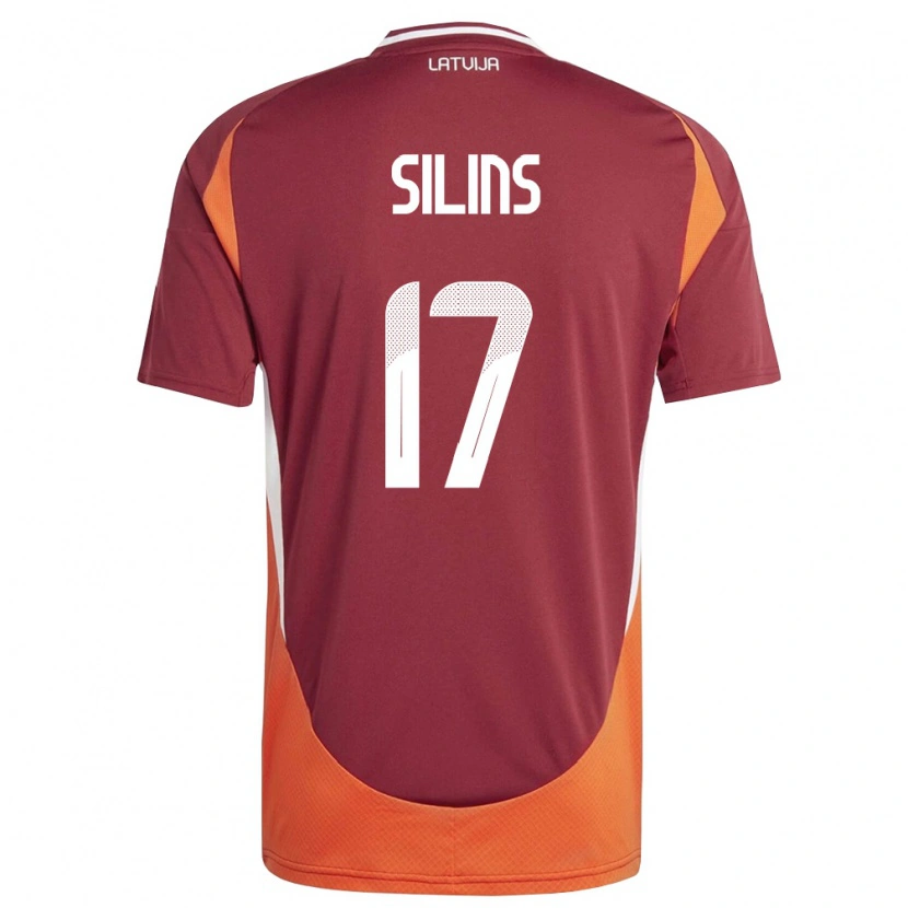 Danxen Hombre Camiseta Letonia Miks Silins #17 Rojo Oscuro Blanco Naranja 1ª Equipación 26-28 La Camisa México