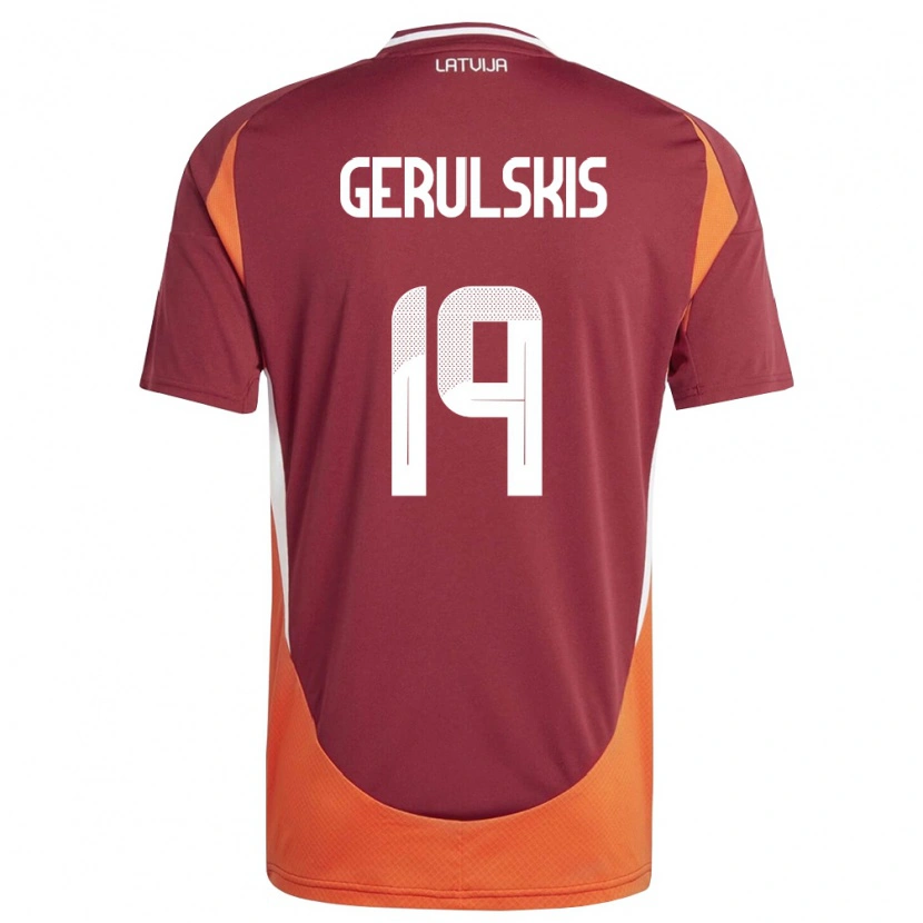 Danxen Hombre Camiseta Letonia Gustavs Gerulskis #19 Rojo Oscuro Blanco Naranja 1ª Equipación 26-28 La Camisa México