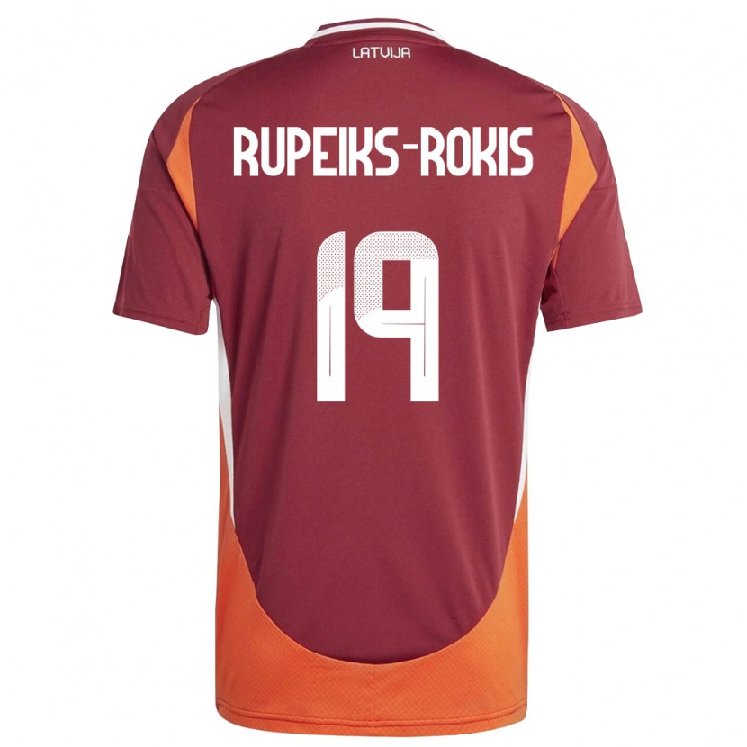 Danxen Hombre Camiseta Letonia Janis Rupeiks-Rokis #19 Rojo Oscuro Blanco Naranja 1ª Equipación 26-28 La Camisa México