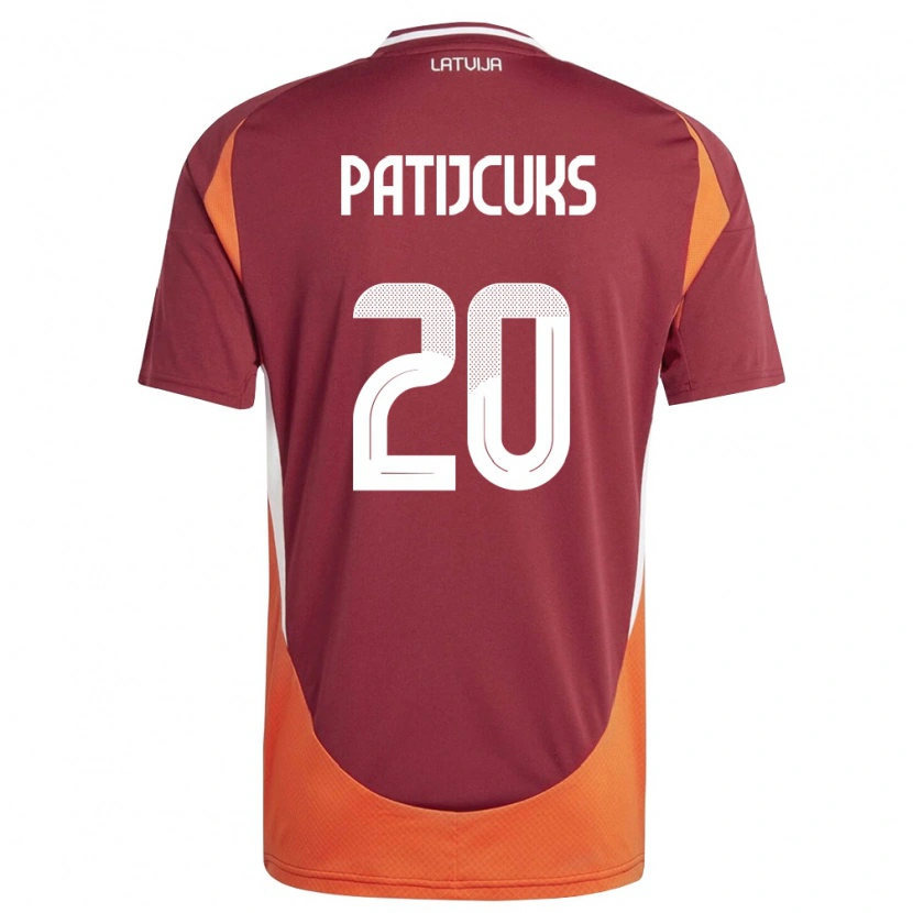 Danxen Hombre Camiseta Letonia Danila Patijcuks #20 Rojo Oscuro Blanco Naranja 1ª Equipación 26-28 La Camisa México