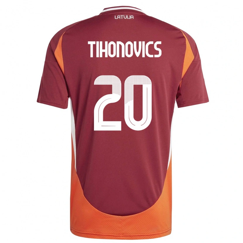 Danxen Hombre Camiseta Letonia Milans Tihonovics #20 Rojo Oscuro Blanco Naranja 1ª Equipación 26-28 La Camisa México