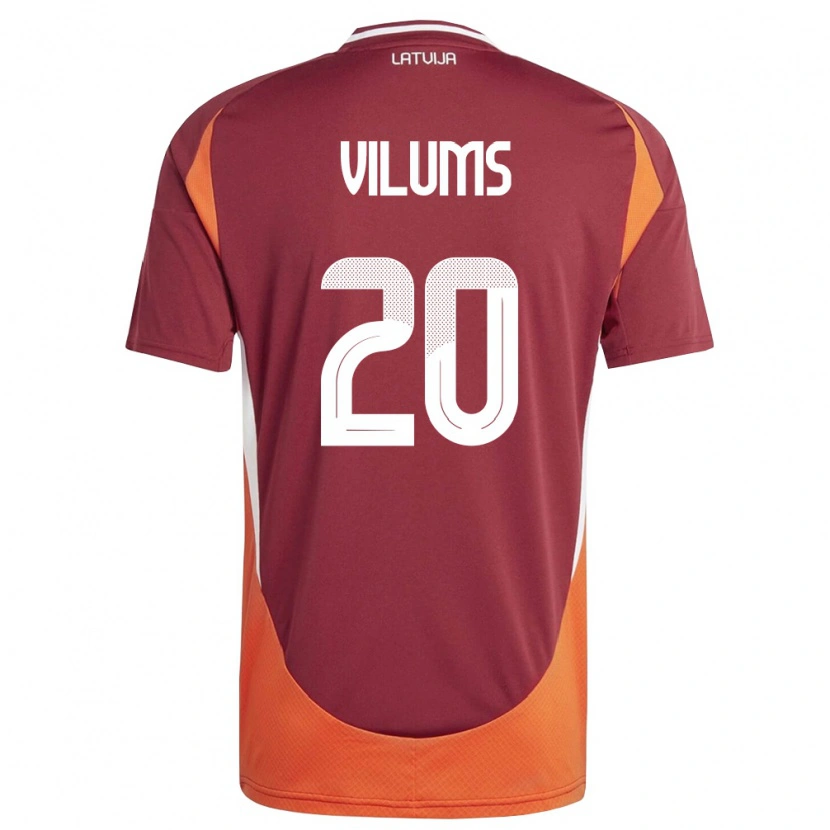 Danxen Hombre Camiseta Letonia Mariuss Vilums #20 Rojo Oscuro Blanco Naranja 1ª Equipación 26-28 La Camisa México