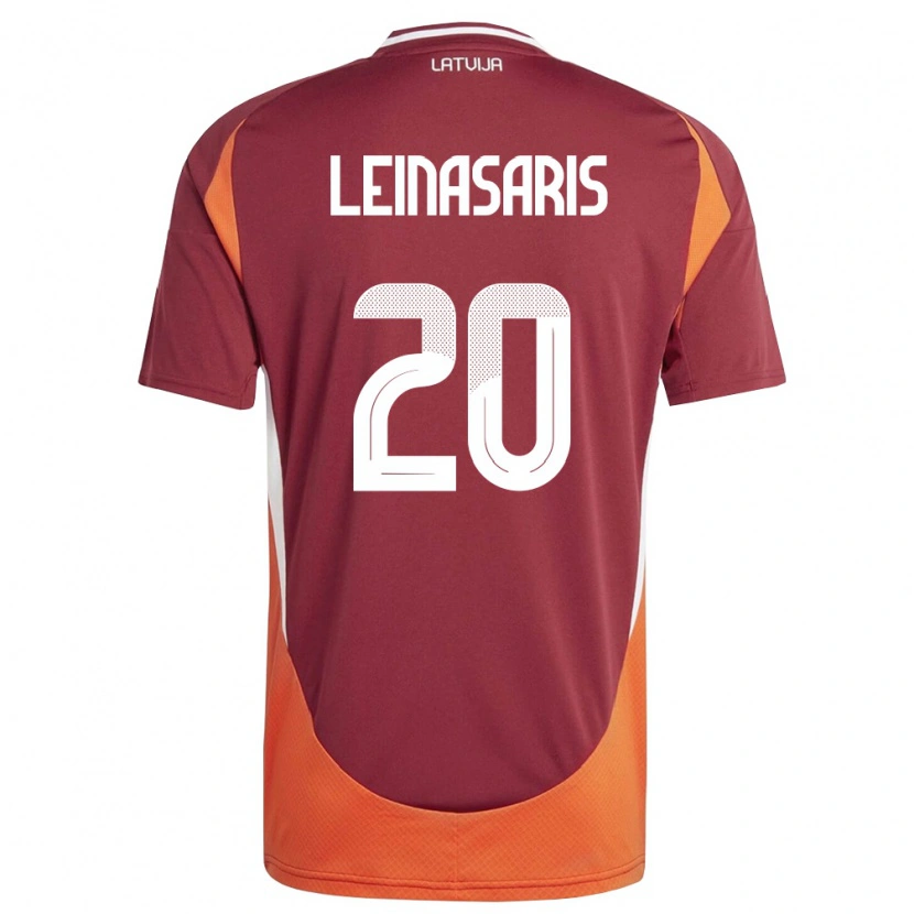 Danxen Hombre Camiseta Letonia Augusts Leinasaris #20 Rojo Oscuro Blanco Naranja 1ª Equipación 26-28 La Camisa México